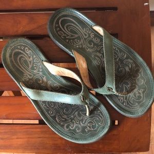 Green Leather Flip Flops